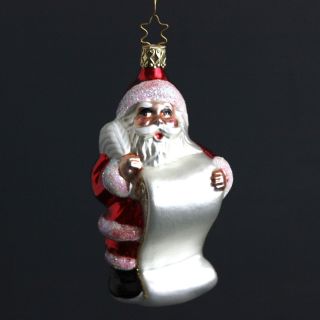 Inge Glas Christmas Ornament Blown Glass Santa Red White Glitter
