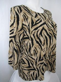  1x Liquid Knit Animal Print BATEAU Neck 3 4 SL Top Brown Tiger