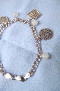  Sterling Silver Bracelet Jade and Inspirational Charms 11 g Italy