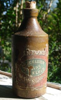  Sanfords Excelsior Writing Fluid Stoneware Ink Bottle Org Label Cork