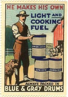 Union Carbide Old Vintage Poster Stamp Circa 1919 Farming Dog Farmer