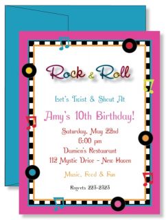  Custom Personalized Rock Roll 50s Birthday Party Invitations