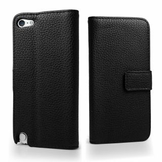 Black PU Wallet Leather Case Cover for Apple iPod Touch 5 + Screen