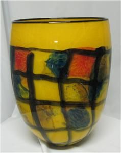 Ioan Nemtoi Bowl Yellow Karo Hand Blown Glass Art