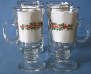 Libbey Christmas Holly Irish Coffee Cup Glasses Arbys Glassware