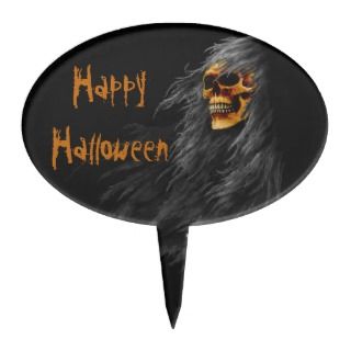 Hairy Scary Skull Happy Halloween Cake Topper 