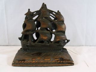 Antique Cast Iron Old Ironsides Book Ends 1920S