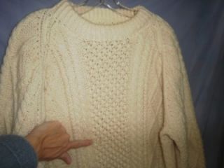 Vtg Irish Fisherman Wool Sweater Barnas Mor Aran Handknit Donegal
