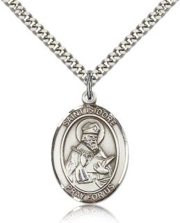 Sterling Silver St. Isidore of Seville 1 Patron Saint Medal Necklace