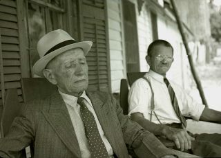 Negative 2 Old Men Relaxing on Front Porch 1940s Character Study