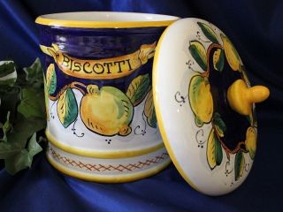 Deruta Italy Italian Pottery Tuscan Lemons Biscotti Jar Grand