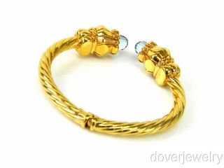 Italian 6 00ct Blue Topaz 14k Gold Bangle Cuff Bracelet
