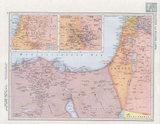Israel Authentic Vintage Map Gaza Sinai Jerusalem