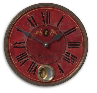 11 Red Italian Antiqued Brass Villa Tesio Wall Clock