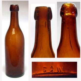 Antique Iroquois Beer Blob Top Amber Glass Bottle C G w Pre Pro