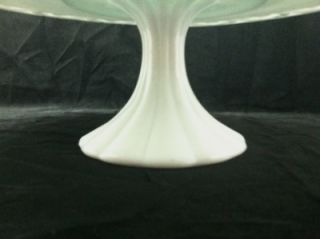 Vintage White Milk Glass Pedestal Cake Plate Open Lace Scalloped Edge