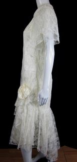 Vintage 1980s Does 1920s Flapper Style Wedding White Lace Bow Prom