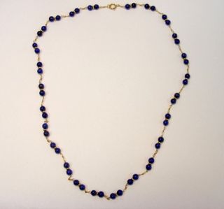  18K Italian Yellow Gold 4 5mm Blue Lapis Lazuli Bead Necklace