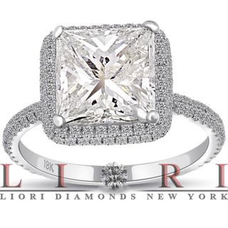 18 Carat J SI3 Princess Cut Diamond Engagement Ring 18K Gold Pave