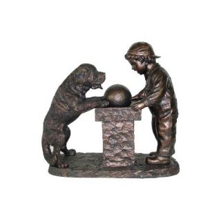 Young Boy and St. Bernard Dog Antique Bronze Fountain   #H5571