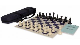 Conqueror Tournament Chess Set Package Black Ivory Blue