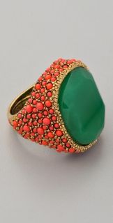 Kenneth Jay Lane Coral & Jade Cocktail Ring