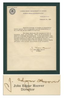 Edgar Hoover Manuscript Signed