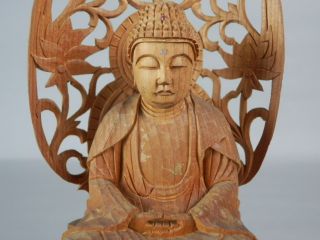 BD7 Japanese Vintage Buddhist Amira Nyorai Buddha Statue Carved Wood
