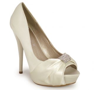 New Ladies Womens Ivory Bridal Peeptoe Platform Party Prom Satin Shoes