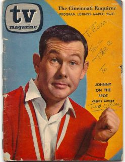 Jack Parr Autograph to Johnny Carson on TV Guide Magazine 1962