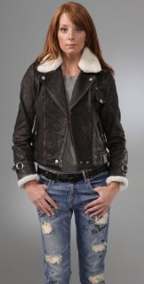 Madewell Ava Leather Biker Jacket with Shearling Collar