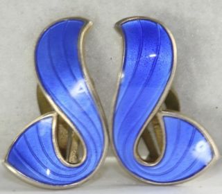 Vintage Norway Ivar Holt Sterling Silver Blue Enamel Clip Earrings
