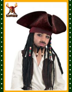 Jack Sparrow Childs Pirate Hat with Beaded Braids Wig