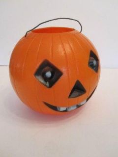 Vtg Halloween Pumpkin Jack O Lantern Plastic Candy Container with