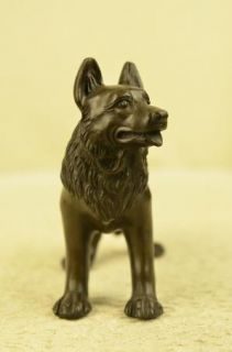 Attentive German Sheppard Bronze Statue Figurine Art Figure Animal