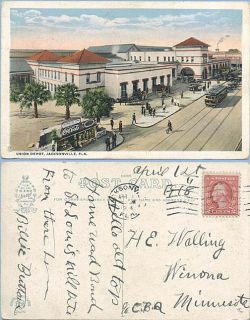 Union Depot Station Jacksonville Florida Postcard 1918