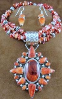  Silver Spiny Oyster Necklace & Earring Set by Navajo Artist T James
