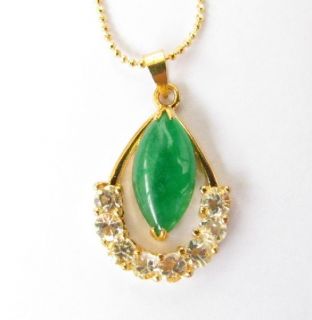 Womens Charm Crystal Jade Pendant Long Chain Necklace