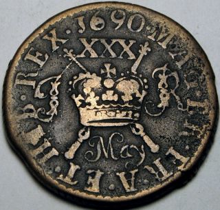  Civil War 1 2 Crown 1690 May Brass Gun Money Coinage James II