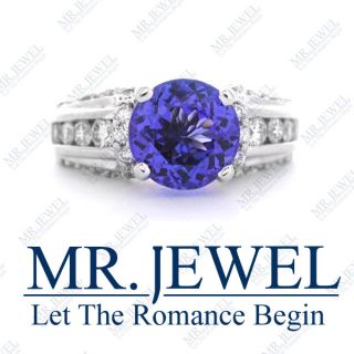12 Ct Round Tanzanite and Diamond Ring AAAA Color