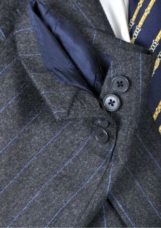 James James Savile Row Blue Stripe Grey Flannel Suit 44
