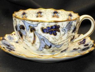 WT Copeland Spode England Royal Blue Gold Antique Cup and Saucer