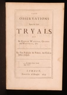 1679 Scarce Observations Upon Tryals of Wakeman, Corker and Marshal