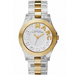 Authentic Marc Jacobs Rivera Clear Acrylic Gold Ladies Watch MBM4546