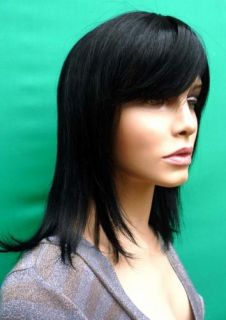 100 Real Human Hair Off Black Wig Wigs UK 17 BH20B 1B