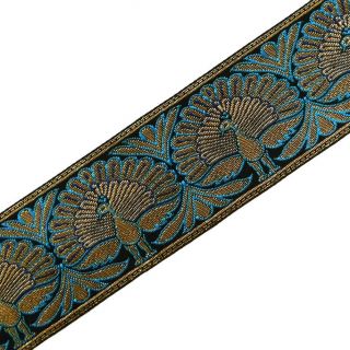 Wide Blue Jacquard Ribbon Trim Peacock Design Border Lace Sewing Craft