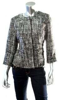 JM Collection Womens Black and Silver Boucle` Zipper Jacket Sz 10P