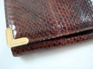 Vintage Snakeskin Reptile Leather Fold Over Clutch Bag Pocketbook