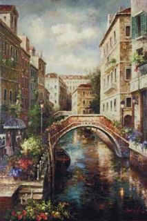 Venice Canal Italian Cafe Gondola Canvas by James Lee