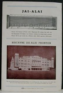 1949 Jai Alai Program at Biscayne Fronton Miami FL